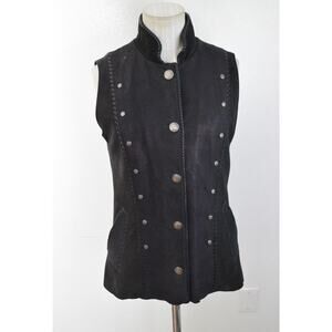 Tribe America Leather Vest Womens 6 Native Beaded Fringe Western Cowgirl Black